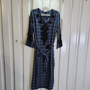 Roller Rabbit Purple Green Plaid Black Embellished Long Sleeve Dress Size Medium
